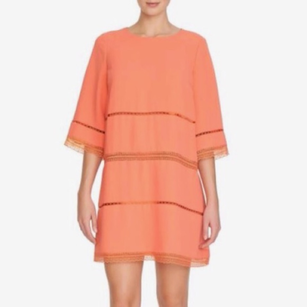 CeCe x Cynthia Steffe Salmon Lace Trim Shift Dress